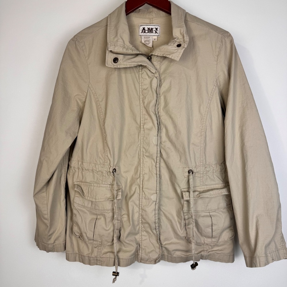 AMX Safari Utility Jacket Womens Med Khaki Tan Long Sleeve Ripstop Field Cargo